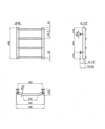 Сушарка для рушників водяна Lidz Trapezium (CRM) D38/25 400x500 P4