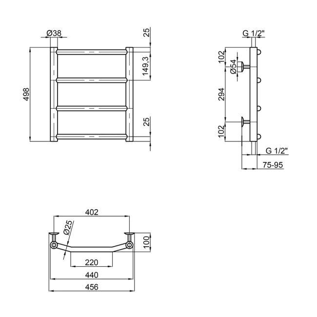 Сушарка для рушників водяна Lidz Trapezium (CRM) D38/25 400x500 P4 2 Сушарка для рушників водяна Lidz Trapezium (CRM) D38/25 400x500 P4 2