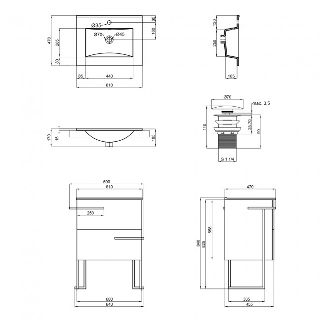 Комплект Qtap Taurus 600х800х437 Whitish oak тумба напольная + раковина врезная QT2471TNT603WO