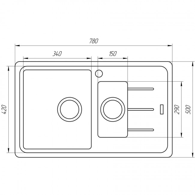 Гранитная мойка Globus Lux IZEO графит 780х500мм-А0001