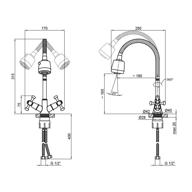 Смеситель для кухни Lidz (CRM) 75 21 271F-4 с рефлекторным изливом 2