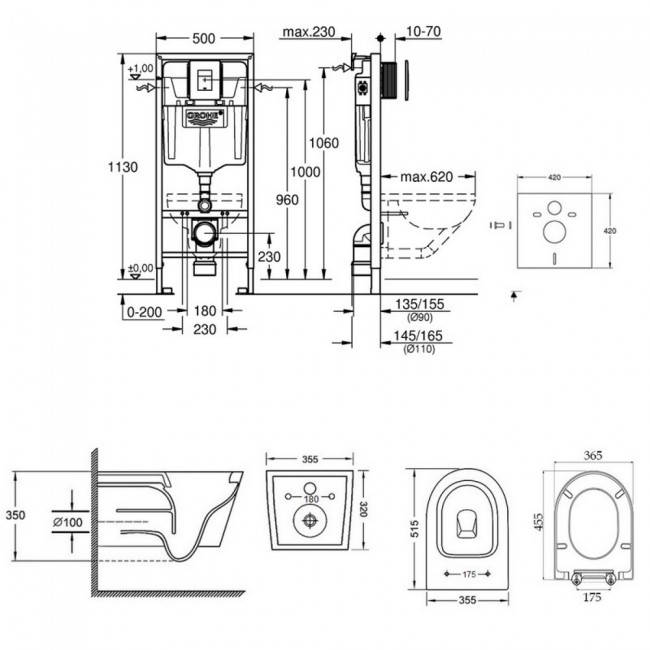 Набір інсталяція 5 в 1 Grohe Rapid SL 38827000 + унітаз з сидінням Qtap Swan QT16335178W