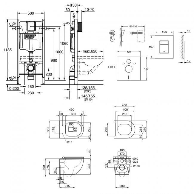 Набор инсталляция 4 в 1 Grohe Rapid SL 3884000G + унитаз с сиденьем Qtap Robin QT1333046ENRW