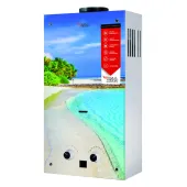 Колонка газова димохідна Aquatronic JSD20-AG308 10 л панель скляна з малюнком пляж