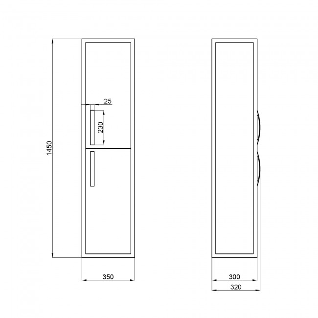 Пенал подвесной Qtap Taurus 350х1450х300 Whitish oak QT2476PP1451RWO