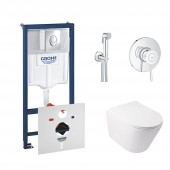 Комплект інсталяція Grohe Rapid SL 38721001 + унітаз з сидінням Qtap Swan QT16335178W + набір для гігієнічного душу зі змішувачем Grohe BauClassic 2904800S