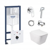 Комплект инсталляция Grohe Rapid SL 38827000 + унитаз с сиденьем Qtap Crow QT05335170W + набор для гигиенического душа со смесителем Grohe BauLoop 111042