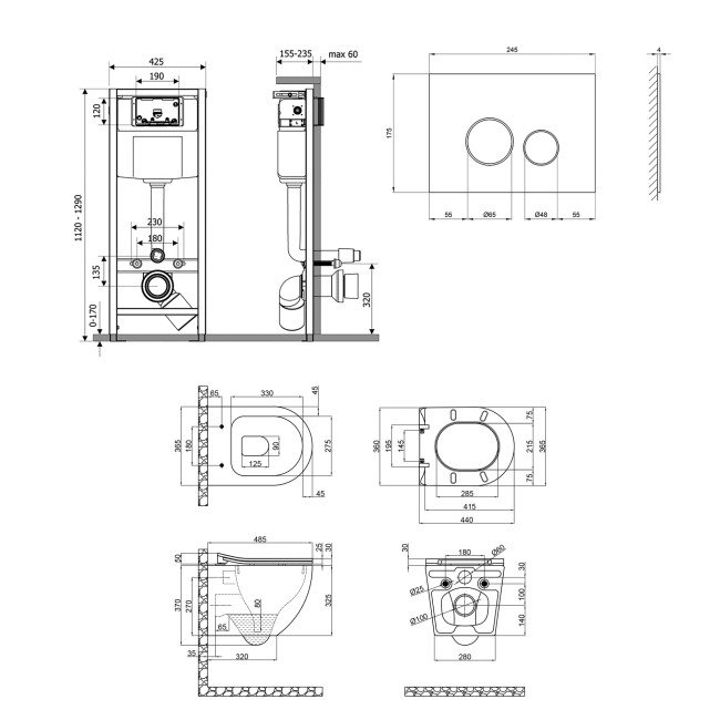 Набір Qtap інсталяція 4 в 1 з панеллю змиву Nest (QT0133M425 + QT0111V1107GB) + унітаз з сидінням Robin QT1333046ERMB 2