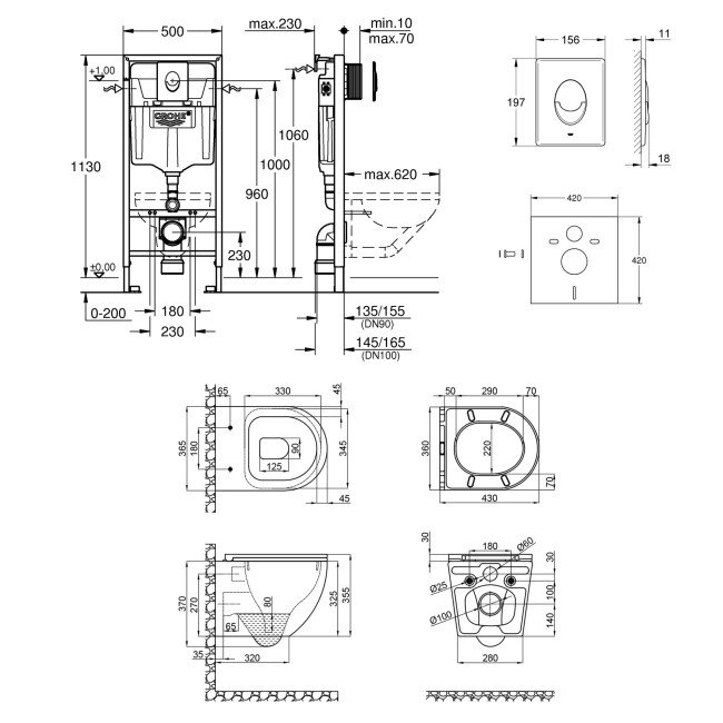 Набір інсталяція 4 в 1 Grohe Rapid SL 38721001 + унітаз з сидінням Qtap Robin QT1333046ERW