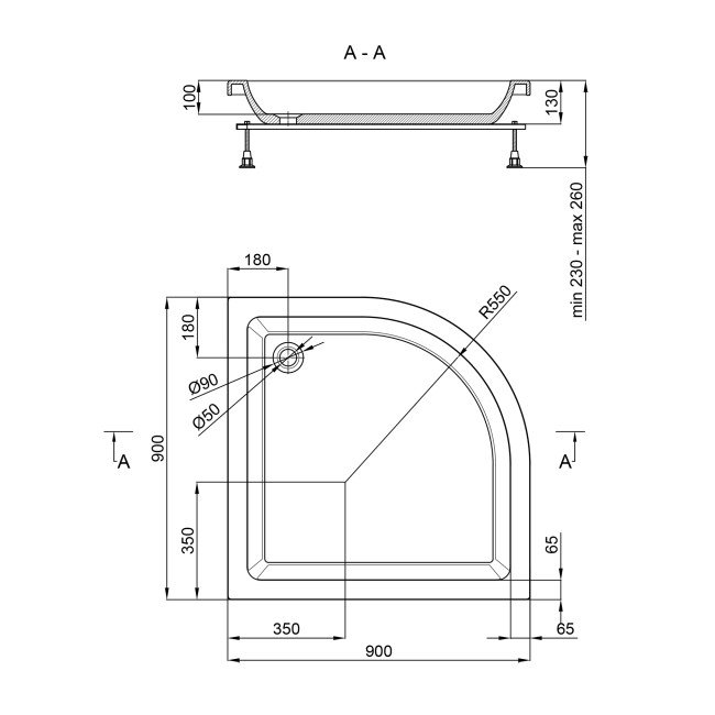 Душовий піддон Lidz Kupala ST90x90x26 2