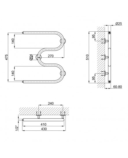 Сушарка для рушників водяна Lidz Snake (CRM) D25х1/2" 500x400