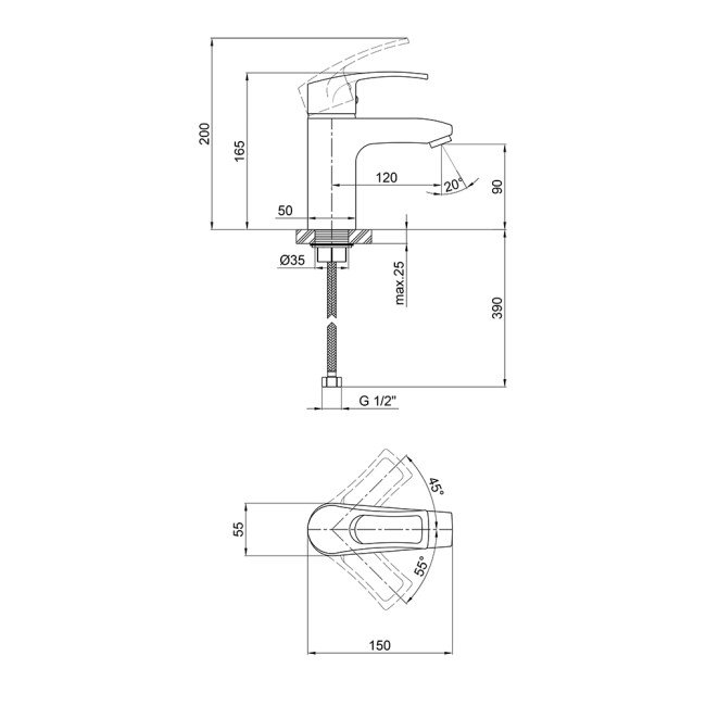 Смеситель для раковины Qtap Hansberg CRM 001F 2