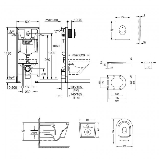 Набор инсталляция 4 в 1 Grohe Rapid SL 38721001 + унитаз с сиденьем Qtap Jay QT07335176W