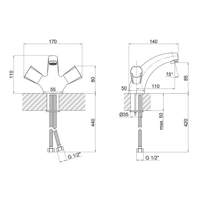 Змішувач для раковини Lidz (CRM) Mix 17 161 2