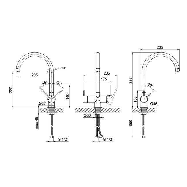 Смеситель для кухни Qtap Kuchyne 92102UC с подключением к фильтру 2