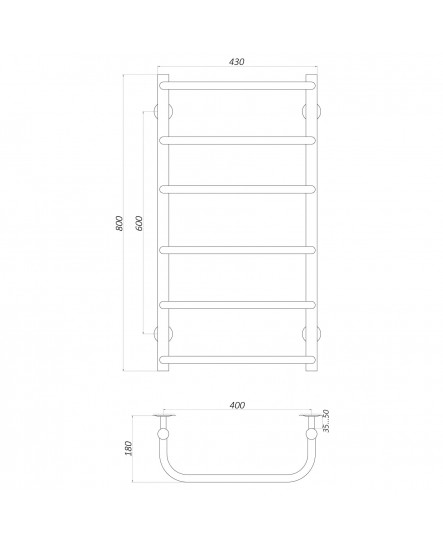 Рушникосушарка UNIO LS W 800-400-6 Драбинка Скоба вода