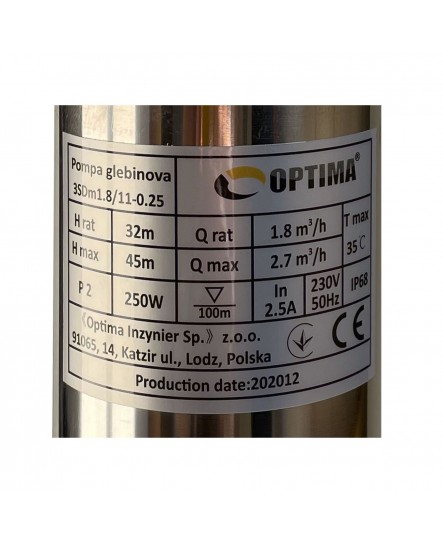 Насос свердловинний з підв, стійк, до піску 3" OPTIMA 3SDm1,8/11 0,25 кВт 45м + пульт+кабель1,5мNEW