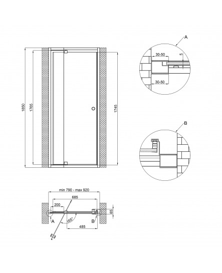 Душевая дверь в нишу Qtap Pisces WHI208-9.CP5 79-92х185 см, стекло Pattern 5 мм
