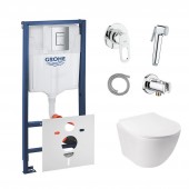 Комплект инсталляция Grohe Rapid SL 38772001 + унитаз с сиденьем Qtap Jay QT07335176W + набор для гигиенического душа со смесителем Grohe BauLoop 111042