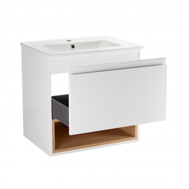 Комплект Qtap Robin 600х580х437 White/Whitish oak тумба підлогова + раковина урізна QT1372TPВ6001WWO