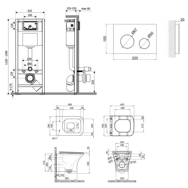 Набір Qtap інсталяція 4 в 1 з панеллю змиву Nest (QT0133M425 + QT0111M11V1114W) + унітаз з сидінням Presto QT24332615EW 2