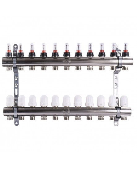 Коллектор с измерителем расходов, регуляторами и креплением ECO001D 1"x11