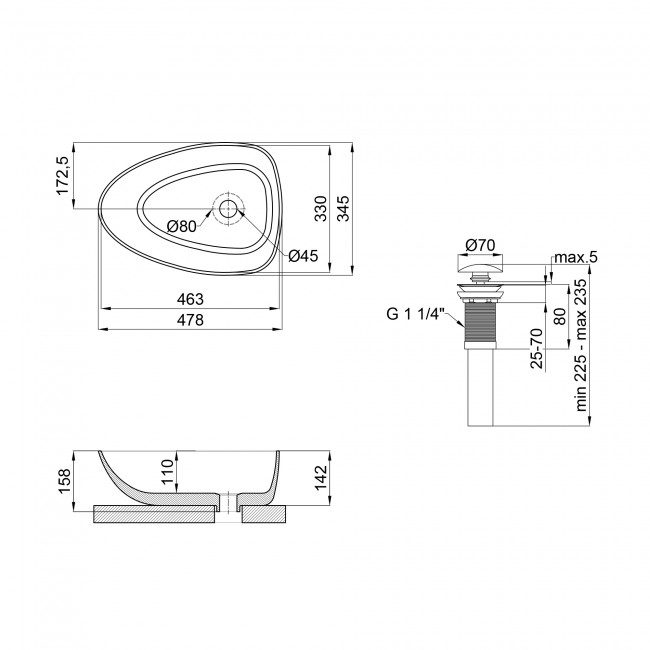 Раковина-чаша Qtap Leo 400x350x160 Matt black з донним клапаном QT1111A053MB