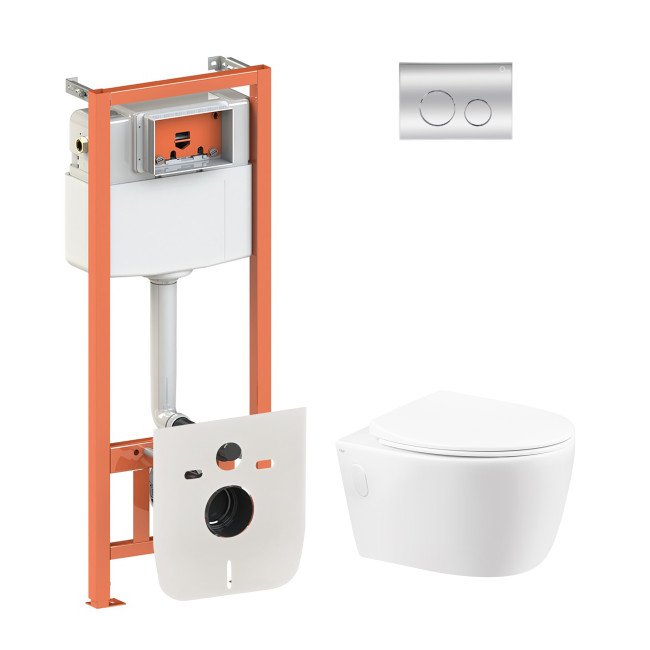 Набір Qtap інсталяція 4 в 1 з панеллю змиву Nest (QT0133M425 + QT0111M11112CRM) + унітаз з сидінням Leo QT11331002ERW