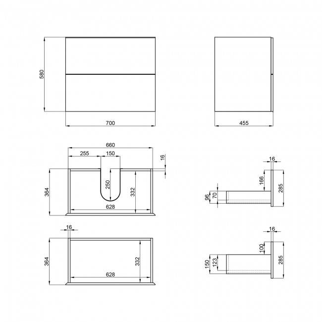 Тумба підвісна Qtap Tern 700х580х437 Matt black QT1774TPL702MB