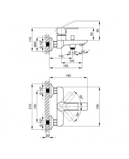 Смеситель для ванны Qtap Ustek 3016107DC