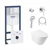 Комплект инсталляция Grohe Rapid SL 38827000 + унитаз с сиденьем Qtap Swan QT16335178W + набор для гигиенического душа со смесителем Grohe BauClassic 111048