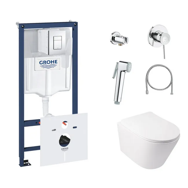 Комплект инсталляция Grohe Rapid SL 38827000 + унитаз с сиденьем Qtap Swan QT16335178W + набор для гигиенического душа со смесителем Grohe BauClassic 111048 Комплект инсталляция Grohe Rapid SL 38827000 + унитаз с сиденьем Qtap Swan QT16335178W + набор для гигиенического душа со смесителем Grohe BauClassic 111048