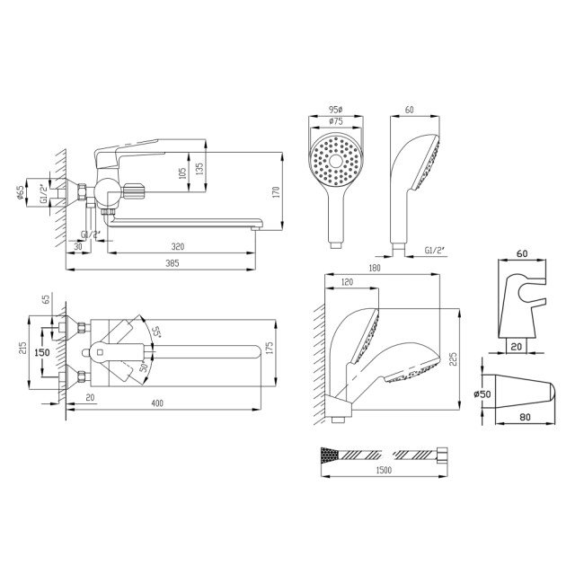 Змішувач для ванни Lidz (CRM) Spark 82 005-1 New 2