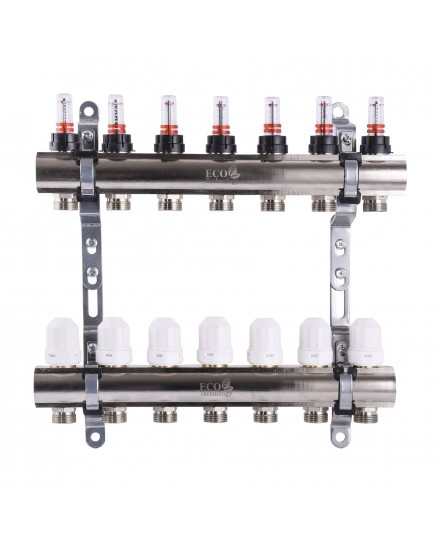 Колектор з вимірювачем витрат, регуляторами та кріпленням ECO 001D 1"x7