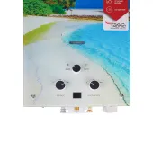 Колонка газова димохідна Aquatronic JSD20-AG308 10 л режим Зима/Літо, панель скляна з малюнком пляж