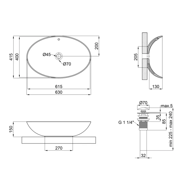 Раковина-чаша Qtap Dove 625х415х150 Matt black с донным клапаном QT063077MBMB 2 Раковина-чаша Qtap Dove 625х415х150 Matt black с донным клапаном QT063077MBMB 2