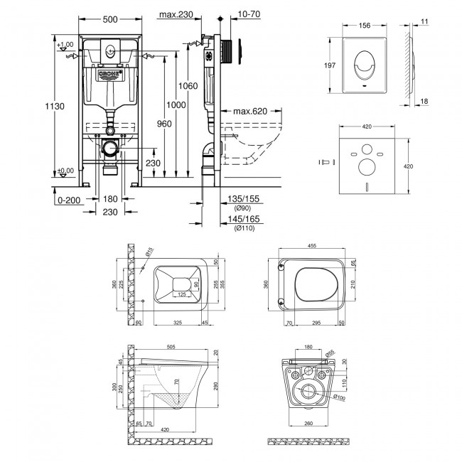 Набор инсталляция 4 в 1 Grohe Rapid SL 38722001 + унитаз с сиденьем Qtap Gemini QT25332614EW