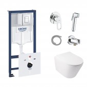 Комплект инсталляция Grohe Rapid SL 38827000 + унитаз с сиденьем Qtap Swan QT16335178W + набор для гигиенического душа со смесителем Grohe BauLoop 111042