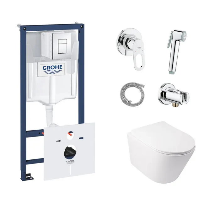 Комплект инсталляция Grohe Rapid SL 38827000 + унитаз с сиденьем Qtap Swan QT16335178W + набор для гигиенического душа со смесителем Grohe BauLoop 111042 Комплект инсталляция Grohe Rapid SL 38827000 + унитаз с сиденьем Qtap Swan QT16335178W + набор для гигиенического душа со смесителем Grohe BauLoop 111042