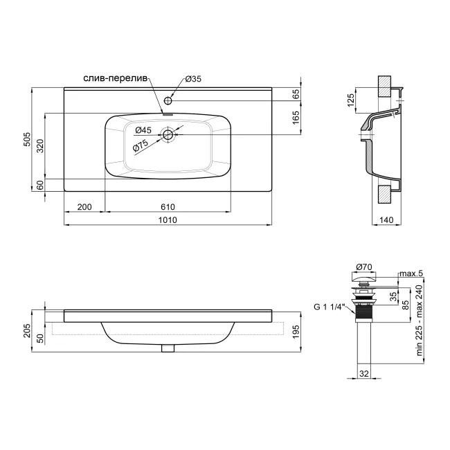 Раковина Qtap Albatross 5H 1000х500х210 White с донным клапаном QT01115100HW 2 Раковина Qtap Albatross 5H 1000х500х210 White с донным клапаном QT01115100HW 2