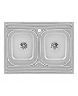 Кухонна мийка з двома чашами Lidz 6080 0,8 мм Satin (LIDZ6080DBSAT8)