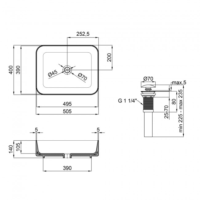 Раковина-чаша Qtap Tern 500x390x140 White с донным клапаном QT17112195W