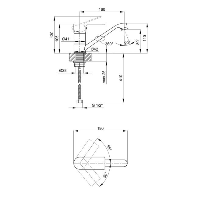 Смеситель для кухни Lidz (CRM) 23 48 003M 150 мм 2