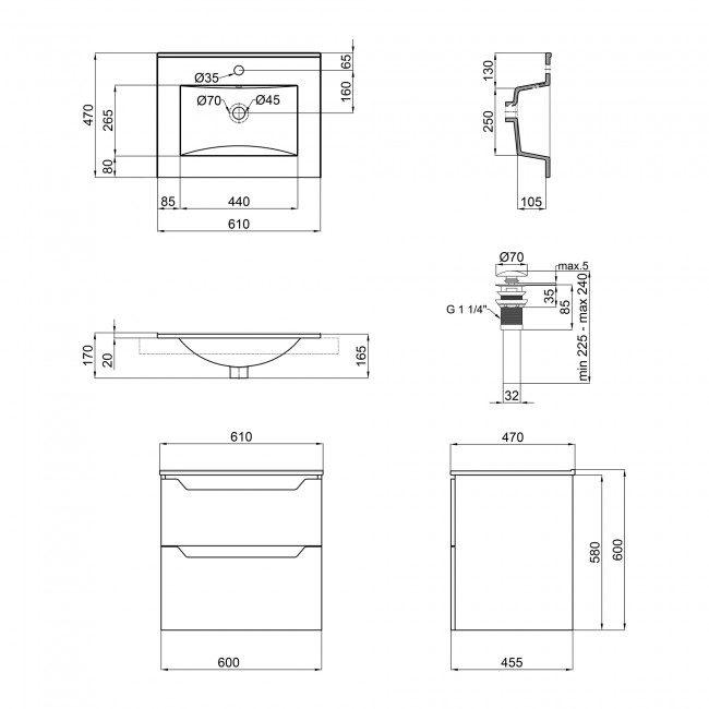 Комплект Qtap Scorpio 605х585х460 White тумба підвісна + раковина урізна  QT1472TPВ6013060CW