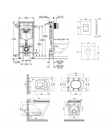 Набор инсталляция 4 в 1 Grohe Rapid SL 38772001 + унитаз с сиденьем Qtap Scorpio QT1433053ERMB