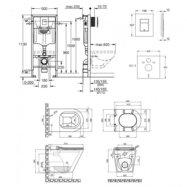 Набор инсталляция 4 в 1 Grohe Rapid SL 38772001 + унитаз с сиденьем Qtap Scorpio QT1433053ERMB