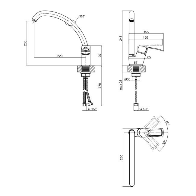 Смеситель для кухни Lidz (CRM) 44 80 008F-3 2