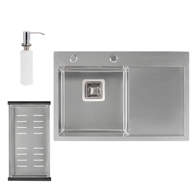 Набор 3 в 1 Qtap кухонная мойка DK6845L 3.0/1.2 мм Satin + сушилка + дозатор для моющего средства Набор 3 в 1 Qtap кухонная мойка DK6845L 3.0/1.2 мм Satin + сушилка + дозатор для моющего средства