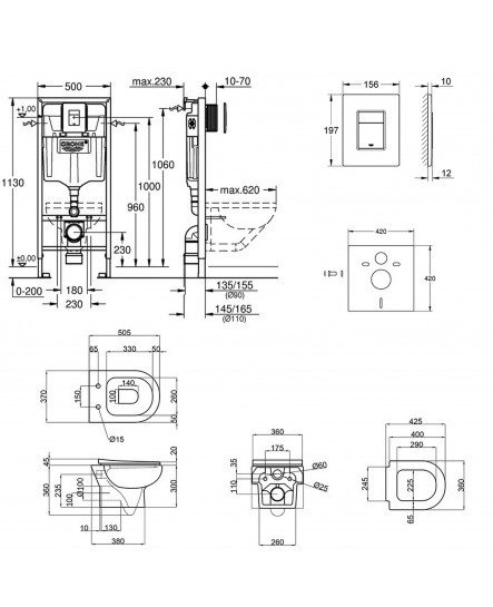 Набор инсталляция 5 в 1 Grohe Rapid SL 38827000 + унитаз с сиденьем Qtap Lark QT0331159W