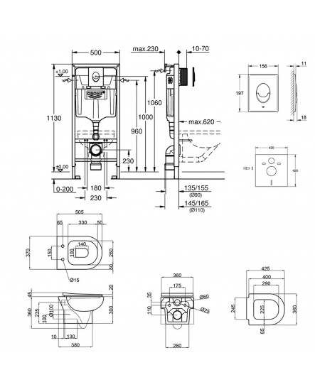 Набор инсталляция 4 в 1 Grohe Rapid SL 38721001 + унитаз с сиденьем Qtap Lark QT0331159W